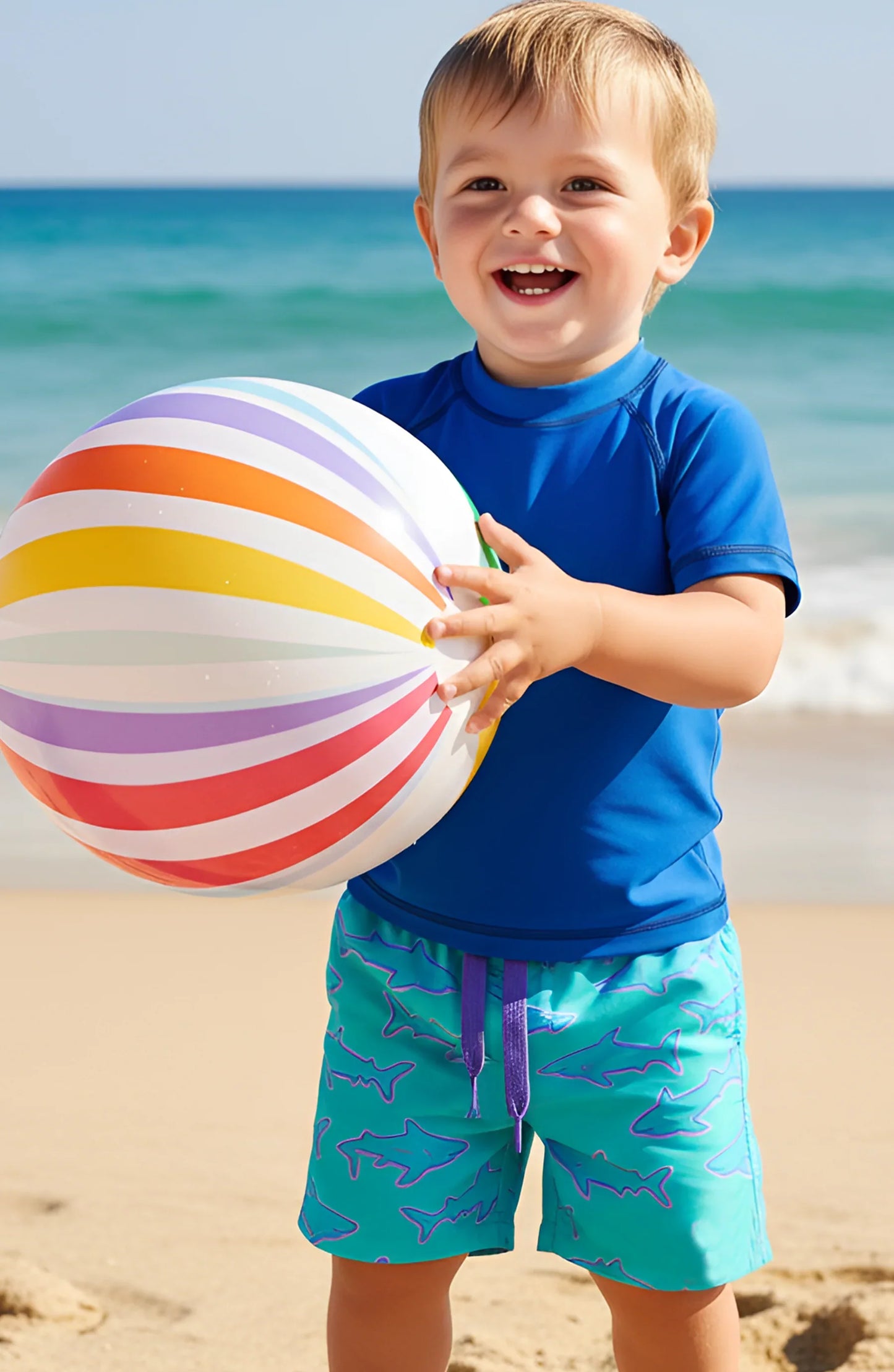Boys Neon Shark Print Board Shorts with UPF 50+ | Louisiana Kids Swim Trunks