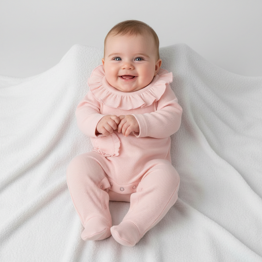 EMILIA | Baby Girls Pink Ribbed Cotton All-in-One