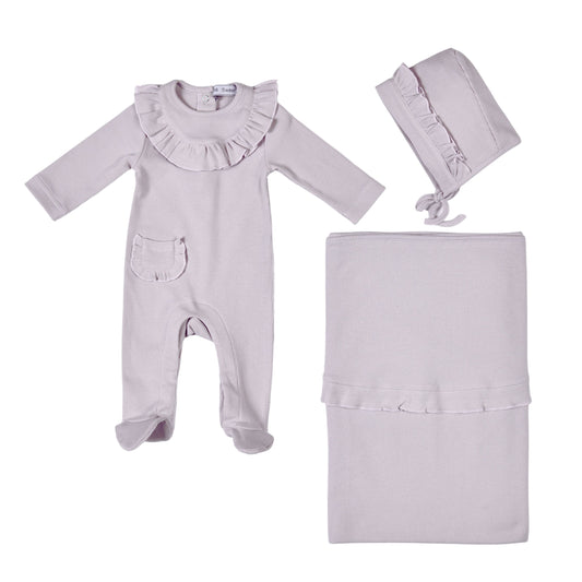 EMILIA | Baby Girls Lilac Ribbed Cotton All-in-One Set (3)