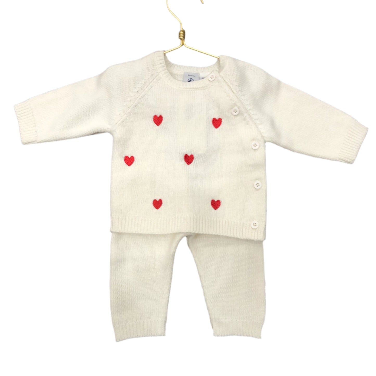 Baby Girl 2pc Knit Set Sweater With Hearts and Pant
