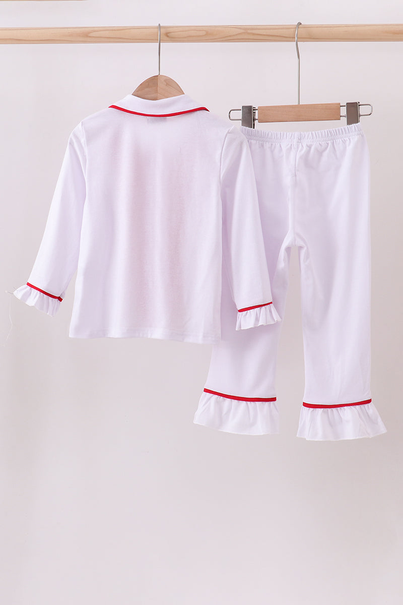 White ruffle pajamas pants set