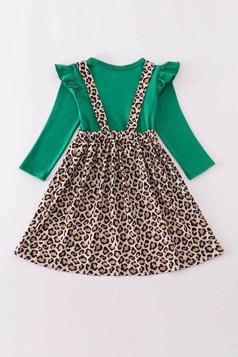 Forest tree applique leopard ruffle skorts set