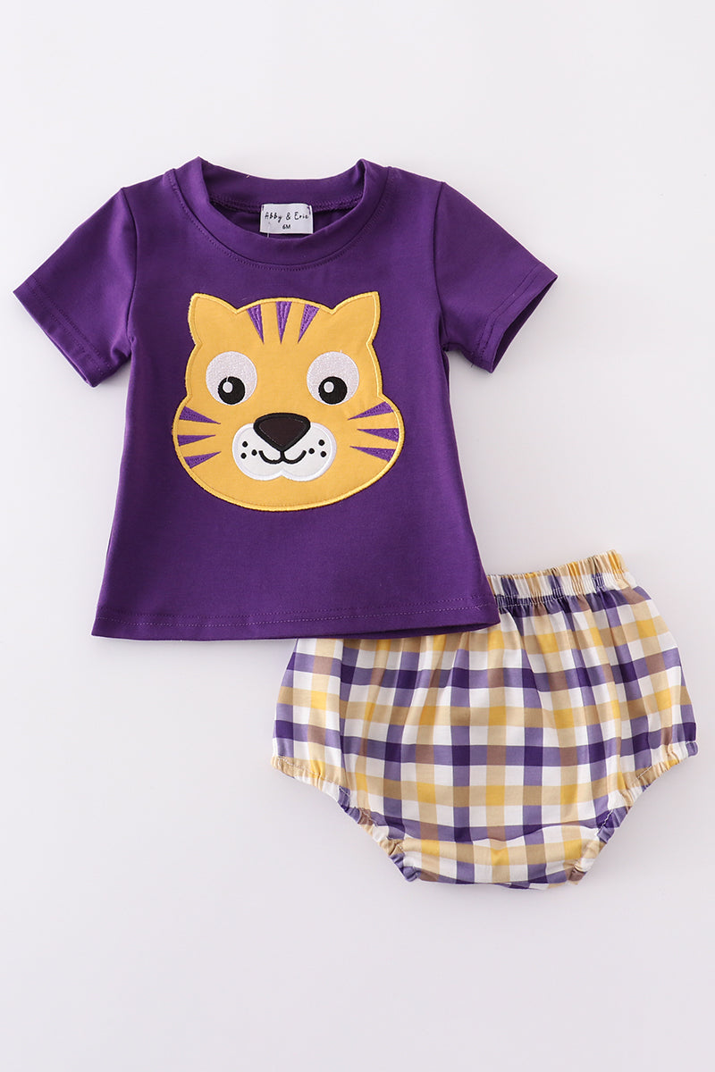 Purple gold LSU applique bloomer set