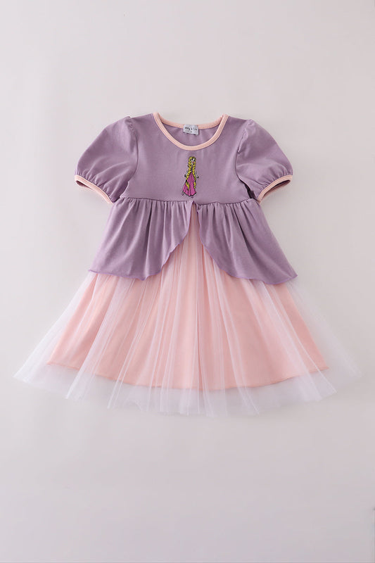Purple princess embroidery ruffle dress