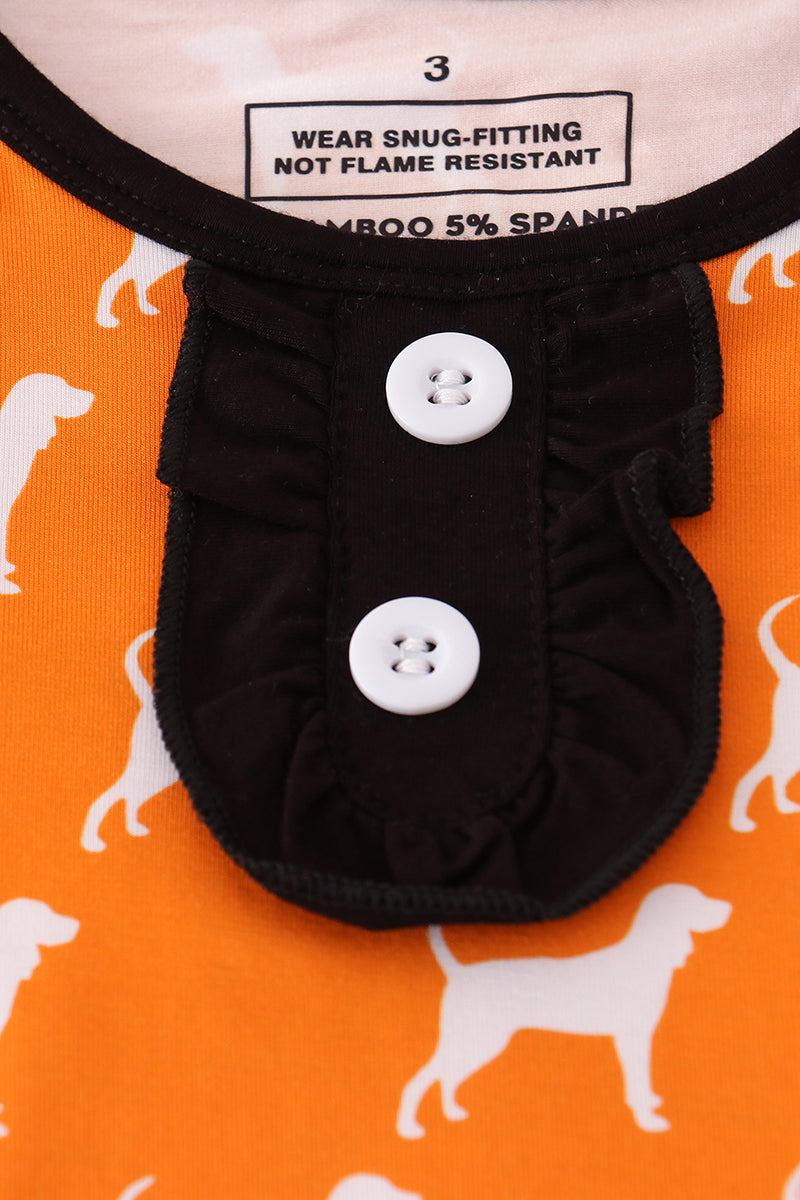 Orange Tennessee bamboo ruffle pajamas set