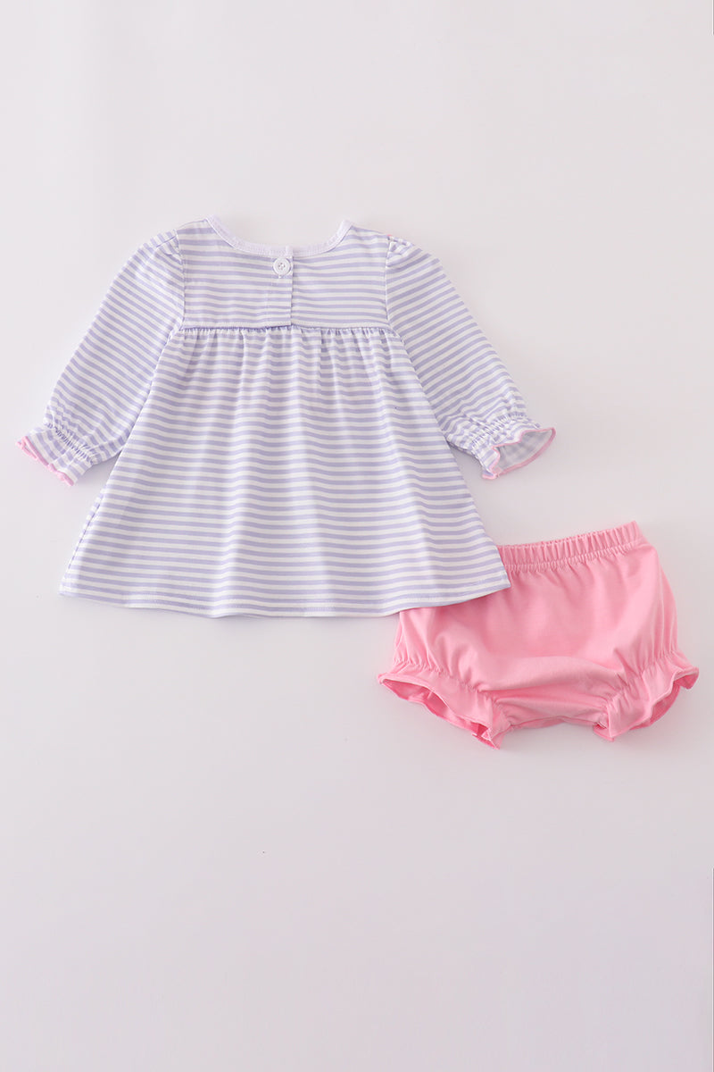 Purple puppy french knot stripe bloomer set