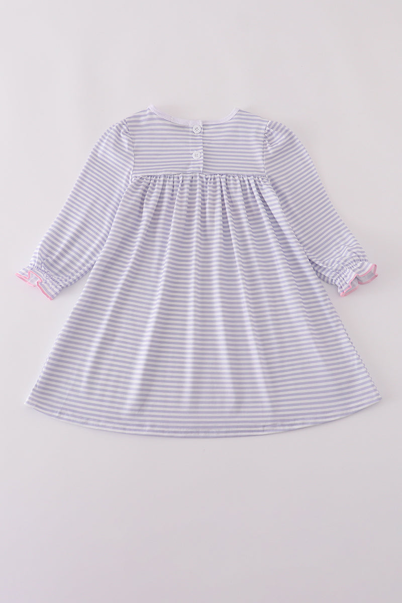 Purple puppy french knot stripe dress