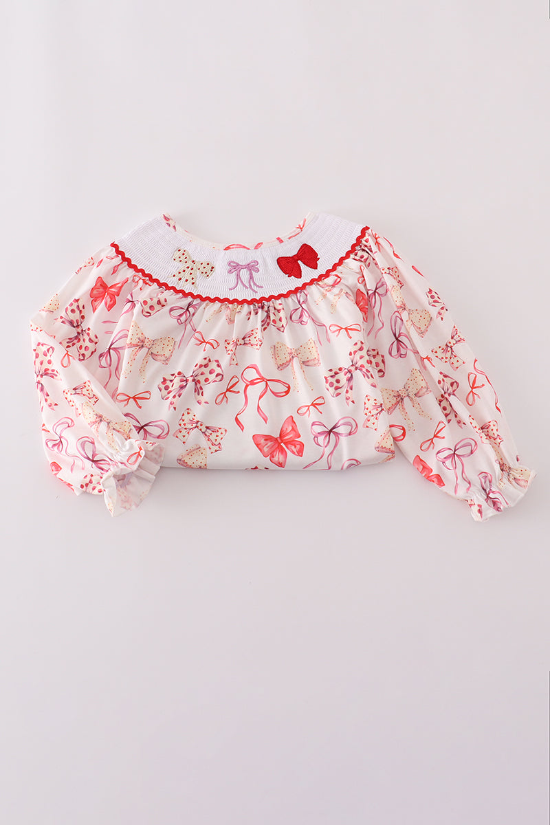 Red bow smocked dress