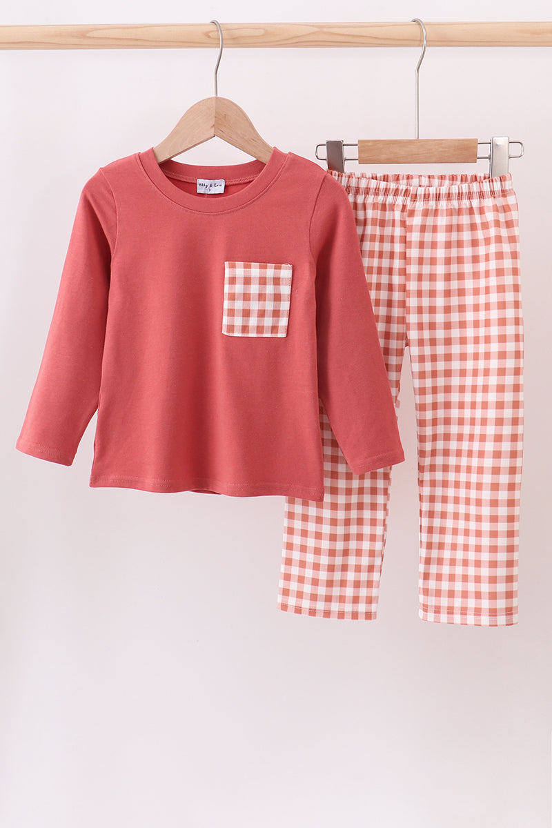 Gingham corduroy pants set