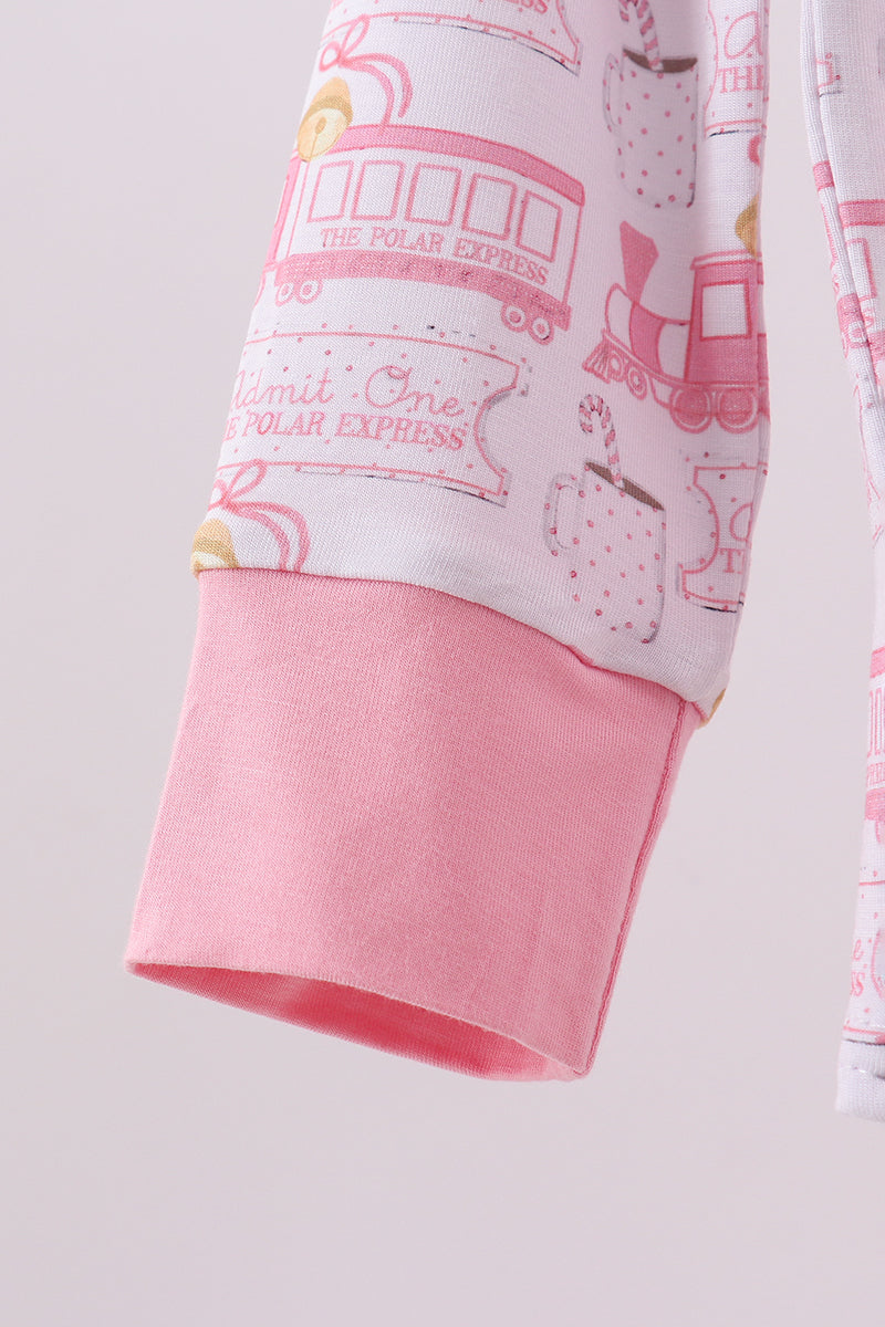 Pink train bamboo pajamas set