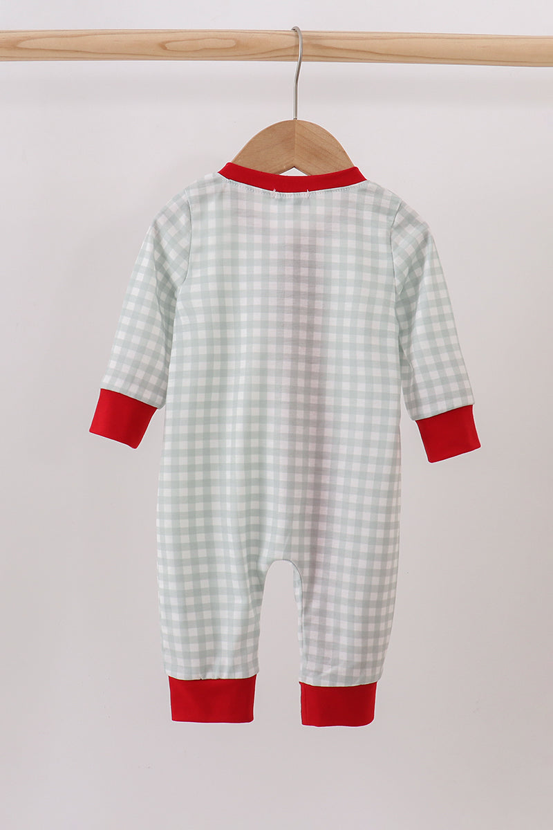 Sage ruffle gingham romper