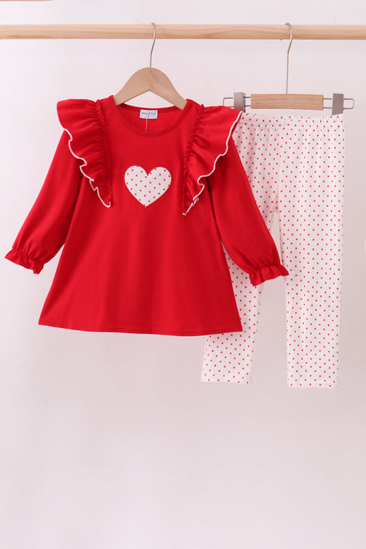 Red heart applique ruffle pants set