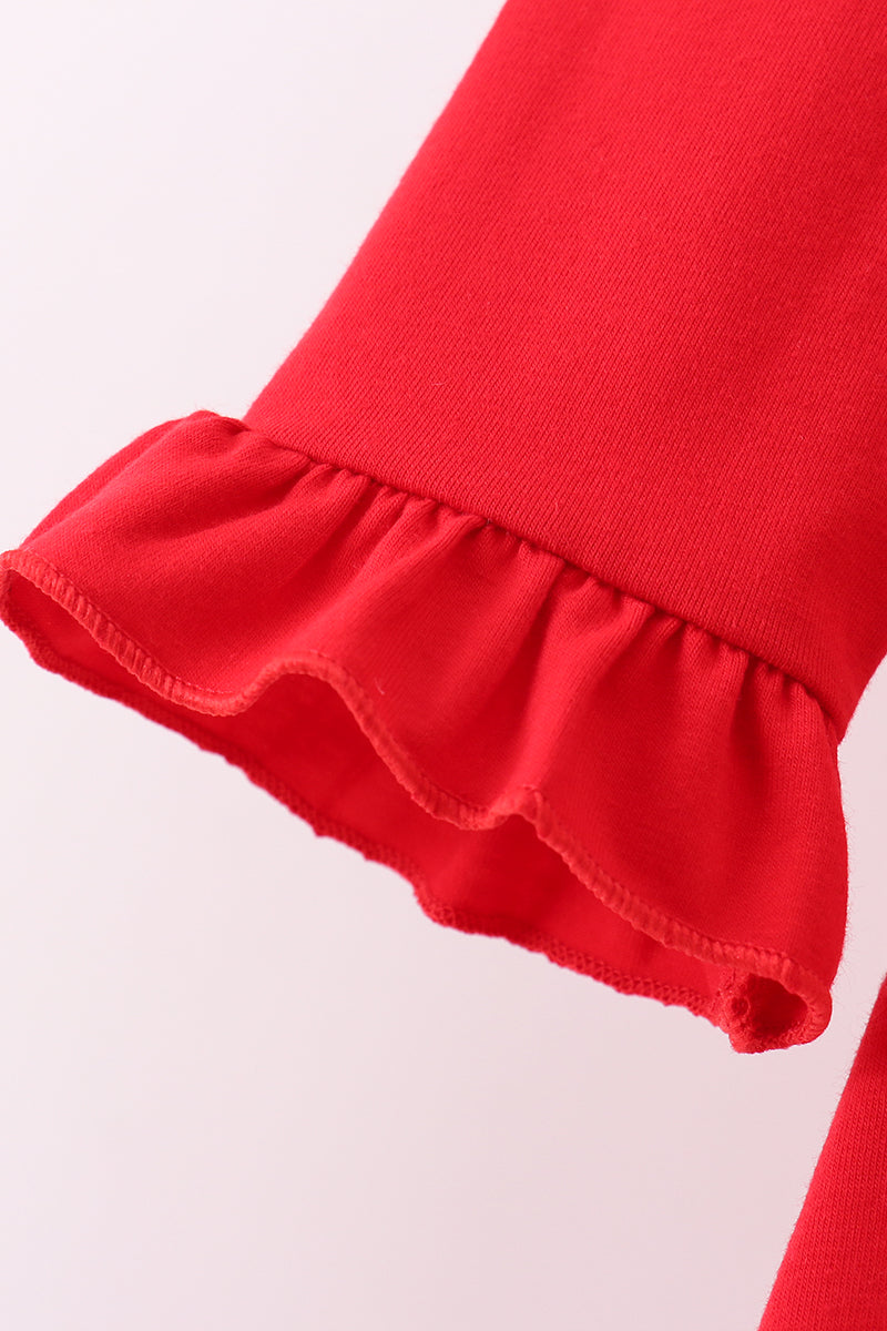 Red heart french knot ruffle pants set