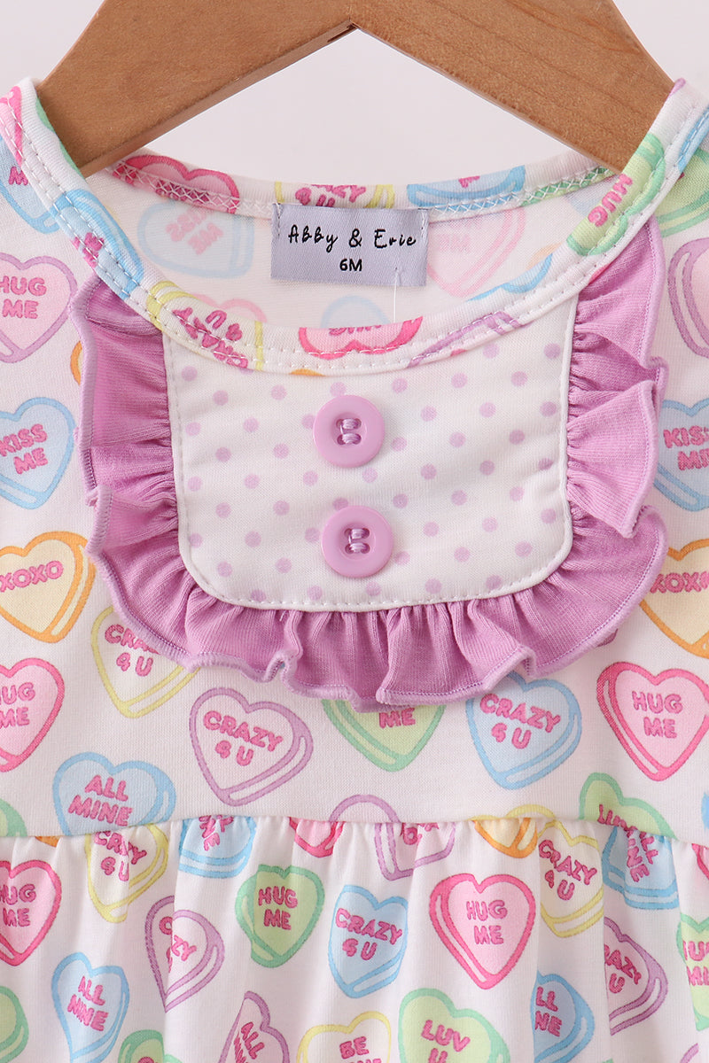 Purple heart print ruffle bubble