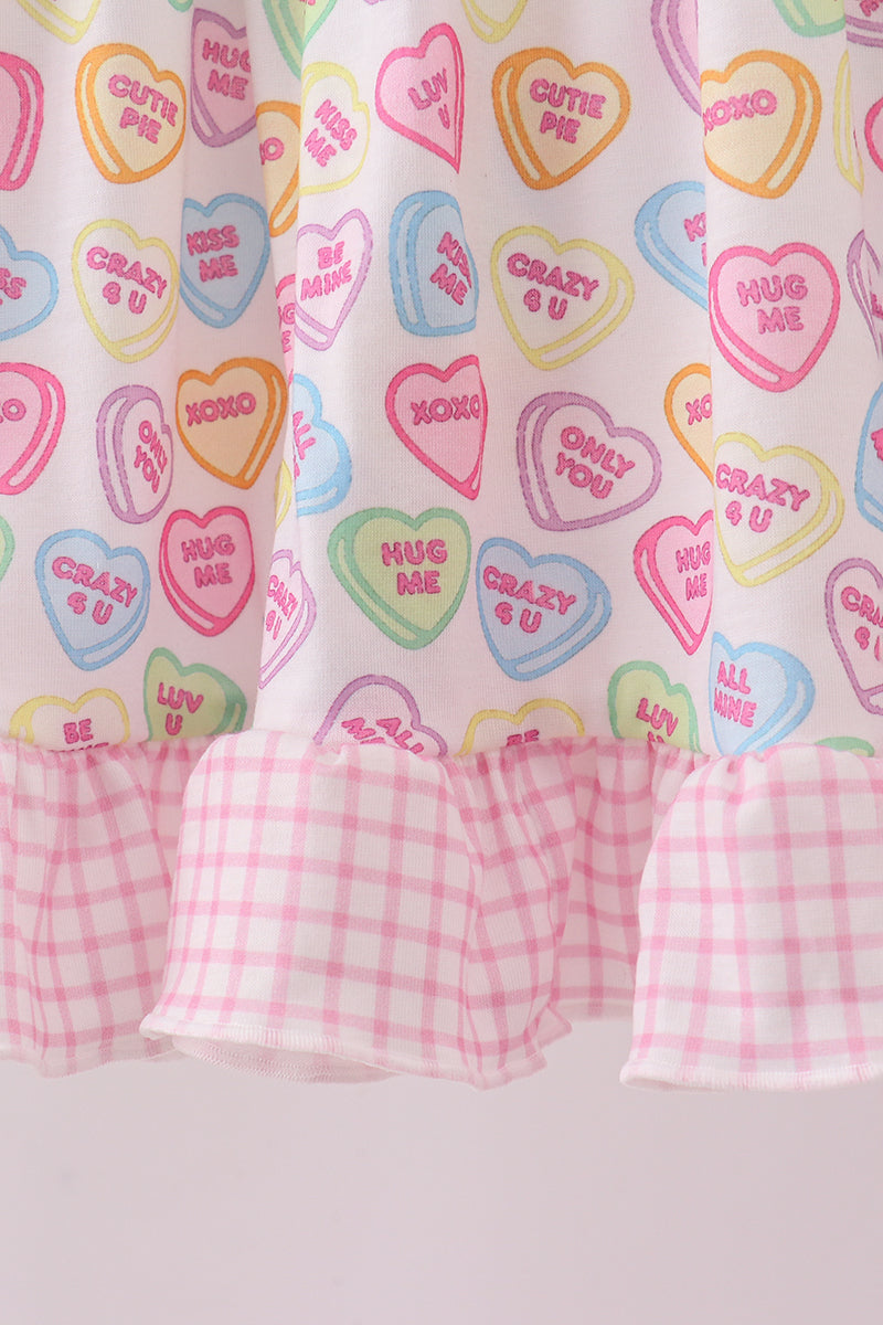 Purple heart print ruffle pants set