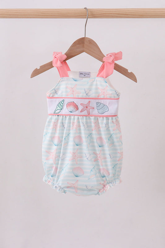 Pink shell starfish embroidery bow bubble