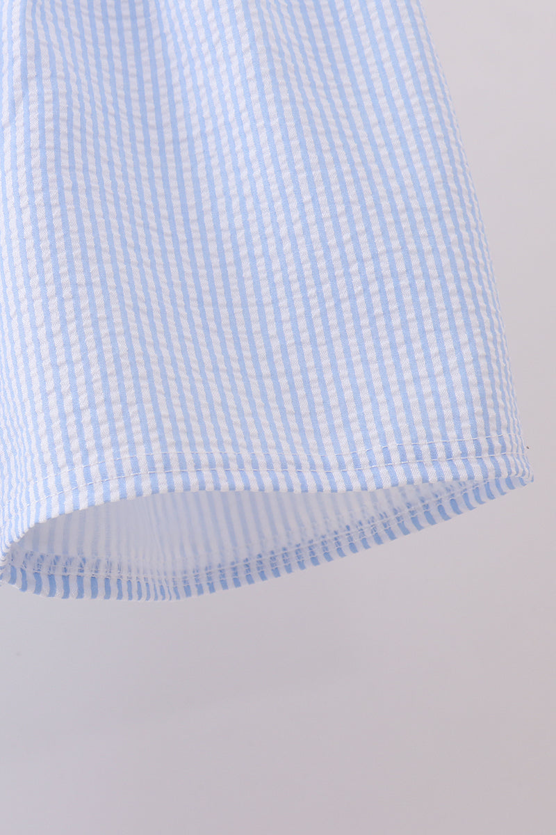 Blue nautical trio embroidery shorts set