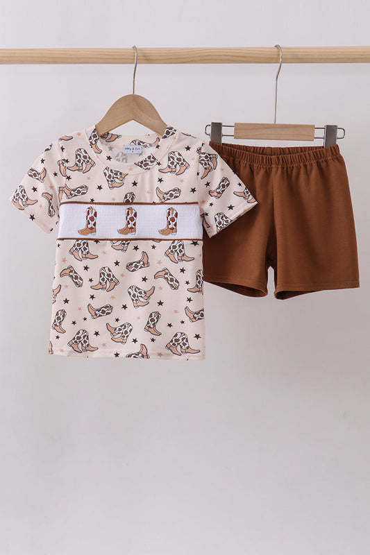 Western cowboy boots smocked shorts set