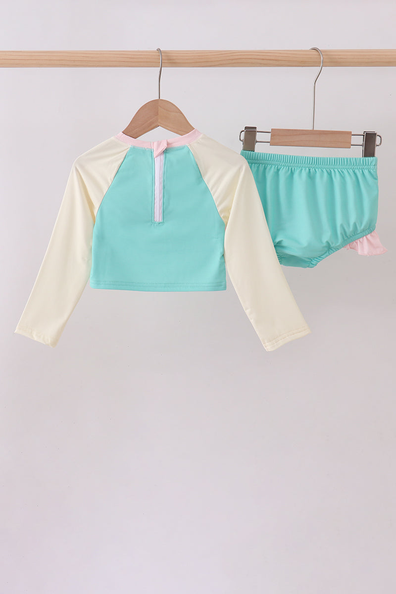 Color block ice cream embroidery 2pc swimsuit