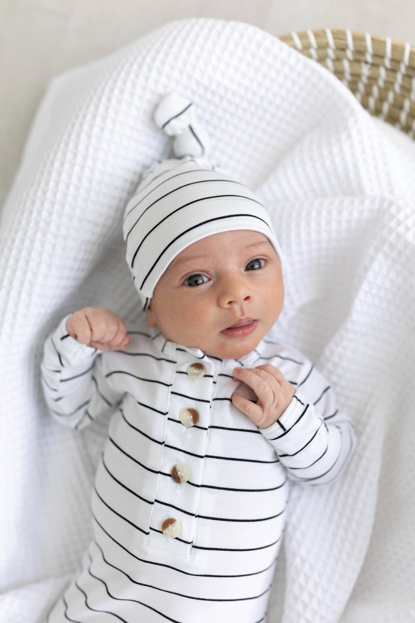Knotted Baby Gown Set - Black Stripes (Newborn-3 months)