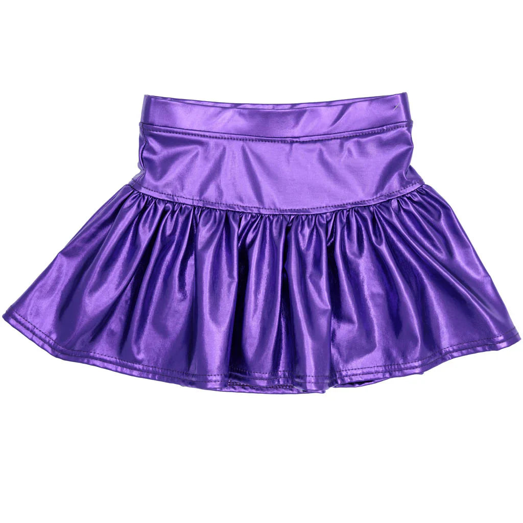 Azarhia Girls Slick Metallic Gathered Skort in Purple | Trendy Tween & Girls Athletic Skirt