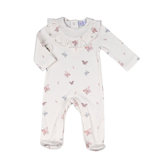 SYRINE | Girls White Cotton Butterfly Print  All-in-One