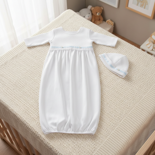 ANDREA | Boys White & Blue Quilted Cotton Gown Set (2)