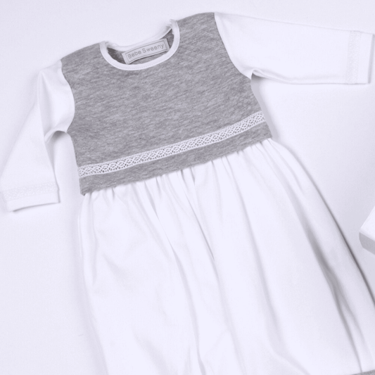 Boys White & Grey Quilted Cotton Gown