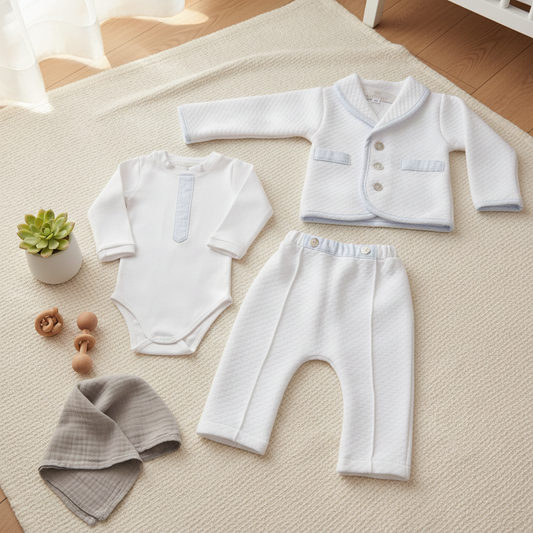 LUCAS | Boys White & Blue Cotton Gingham Pants Suit (3)
