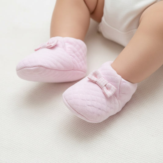 LUCY | Girls Pink Quilted Cotton Booties