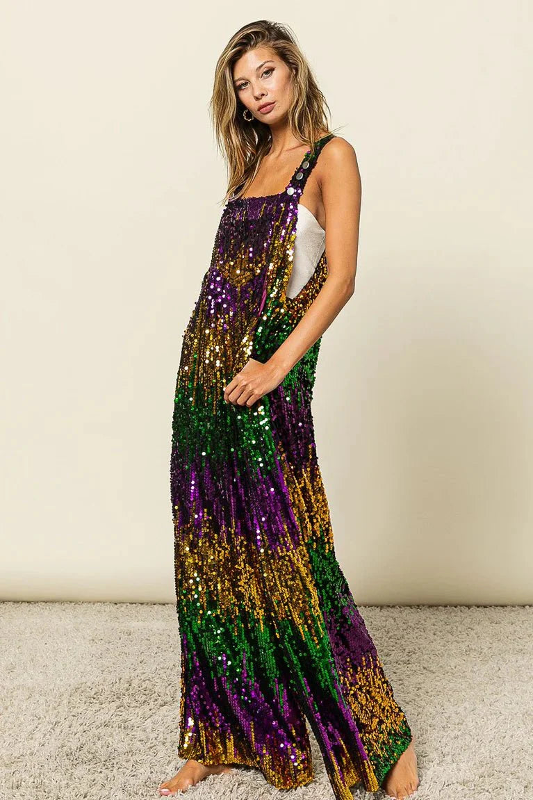 Mardi Gras Sequin Overalls