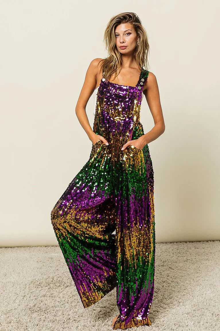 Mardi Gras Sequin Overalls