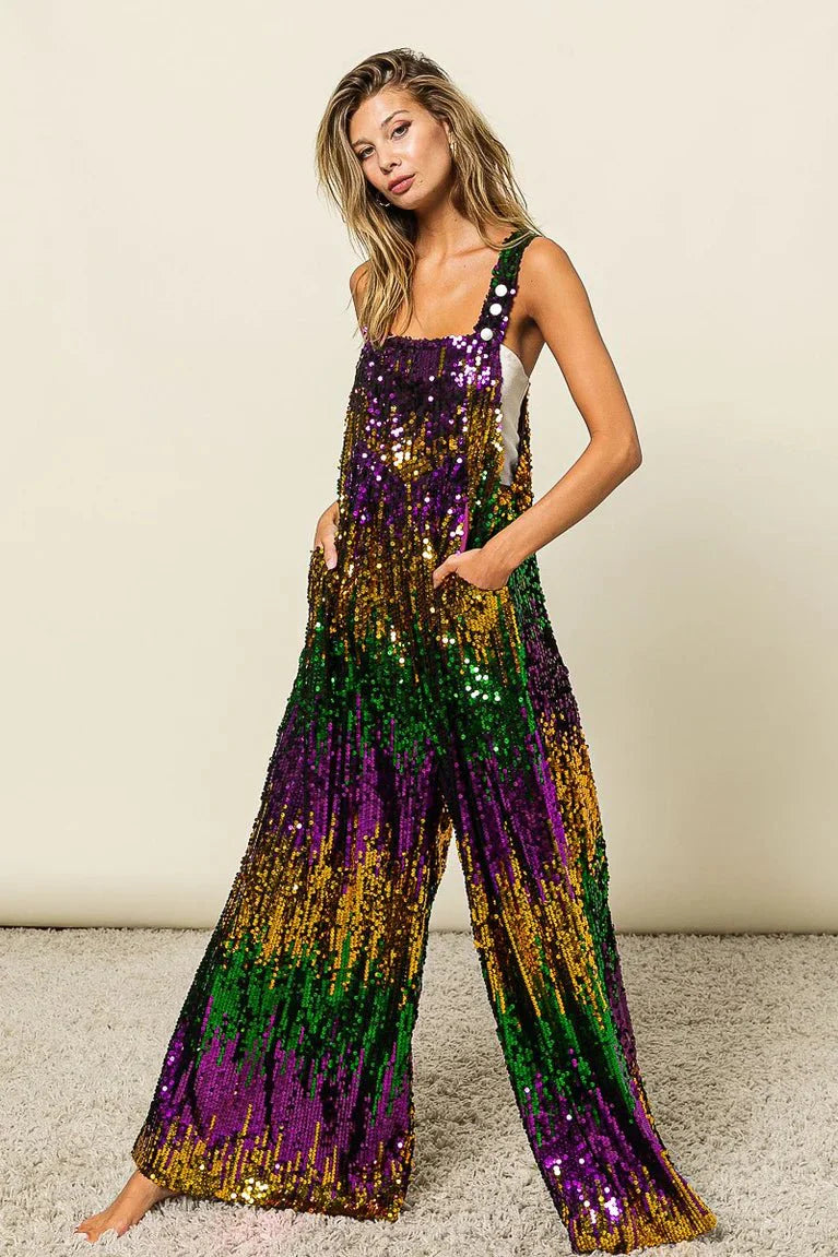 Mardi Gras Sequin Overalls