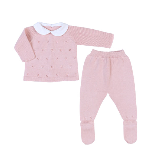 MILOU | Girls Pink Cotton Knit 2 Piece All-in-One Set
