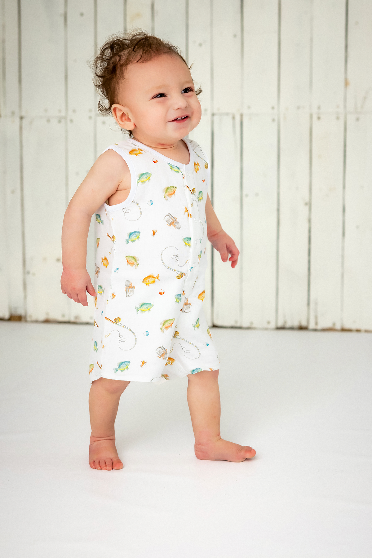 Gone Fishing Organic Muslin Shortalls