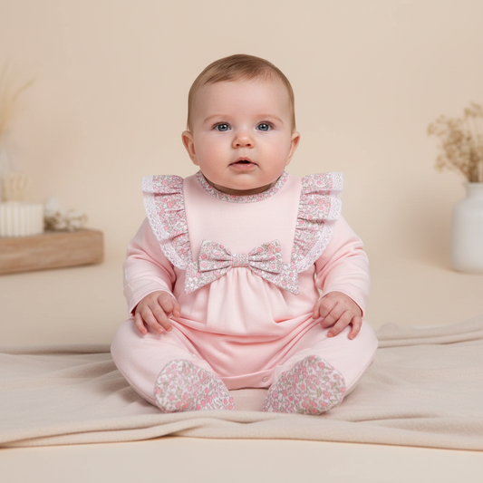 PETITE FLEUR | Pink Cotton Floral Frilled All-in-One