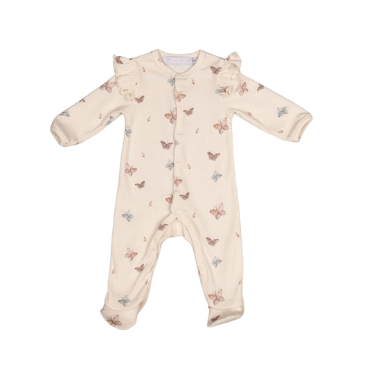 SANA | Girls Ivory Butterfly Print Cotton Jersey All-in-One