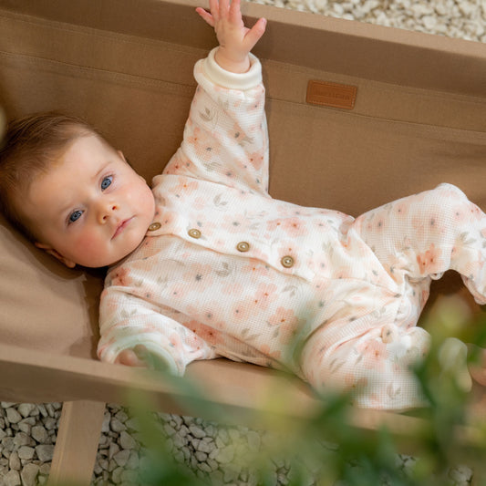 SOK | Baby Girls Ivory Waffle Cotton Floral Romper